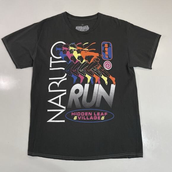 2007 Naruto Shippuden Ripple T-Shirt Graphic Hidden Leaf Village Black Large - Picture 1 of 4